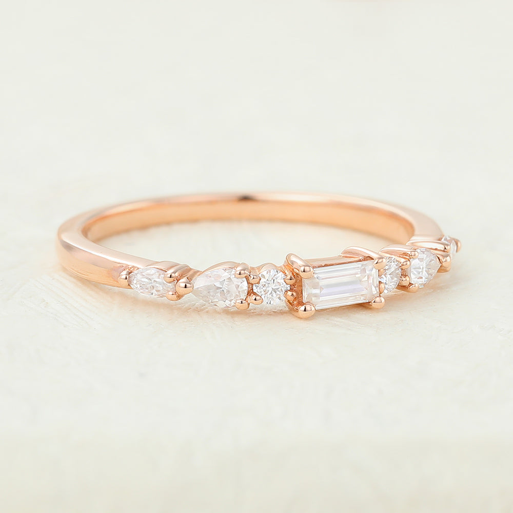 Pear, Baguette, Marquise & Round Shaped Moissanite Multi Stones Eternity Wedding Band