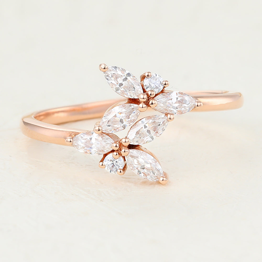 Marquise & Round Shaped Moissanite Art Deco Wedding Band Unique Diamond Band