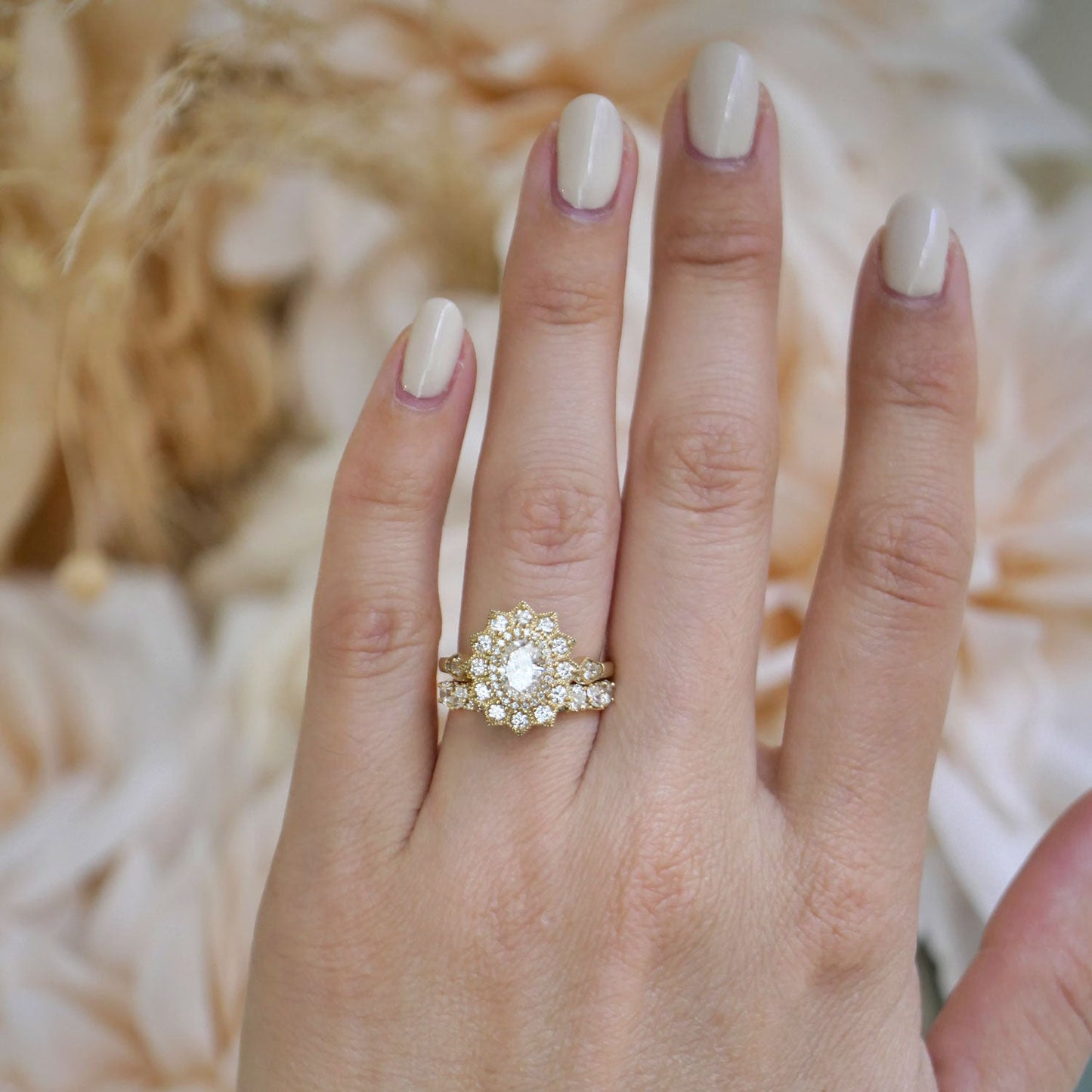 0.75 Ct Oval Cut Moissanite Diamond Vintage Engagement Ring