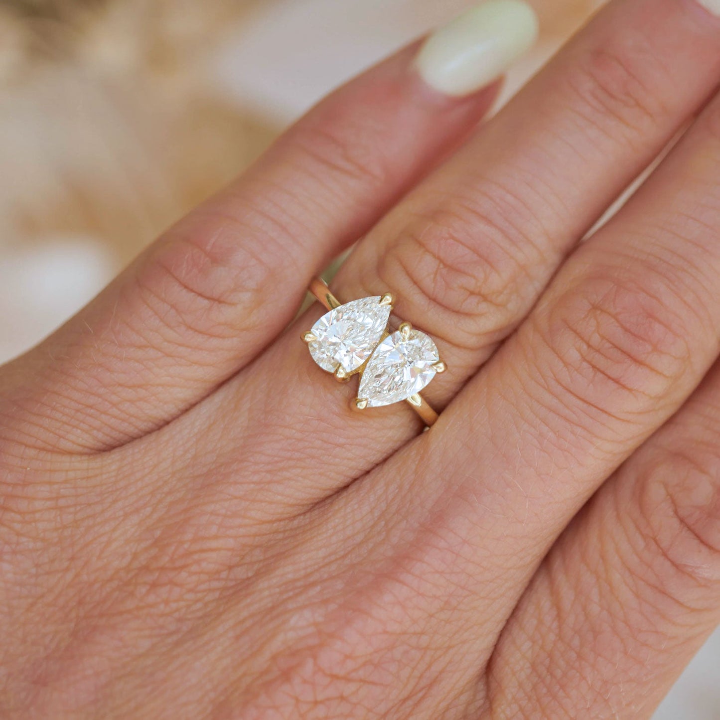 2.0 Ct Two Pear Moissanite Diamond Toi et Moi Engagement Ring