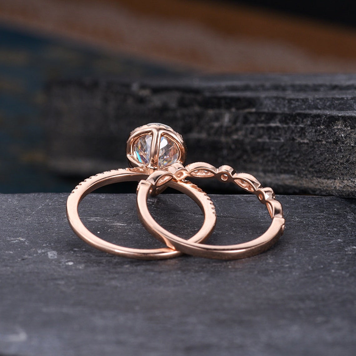 Pear Shaped Moissanite Engagement Ring Bridal Set Halo Diamond Wedding Ring