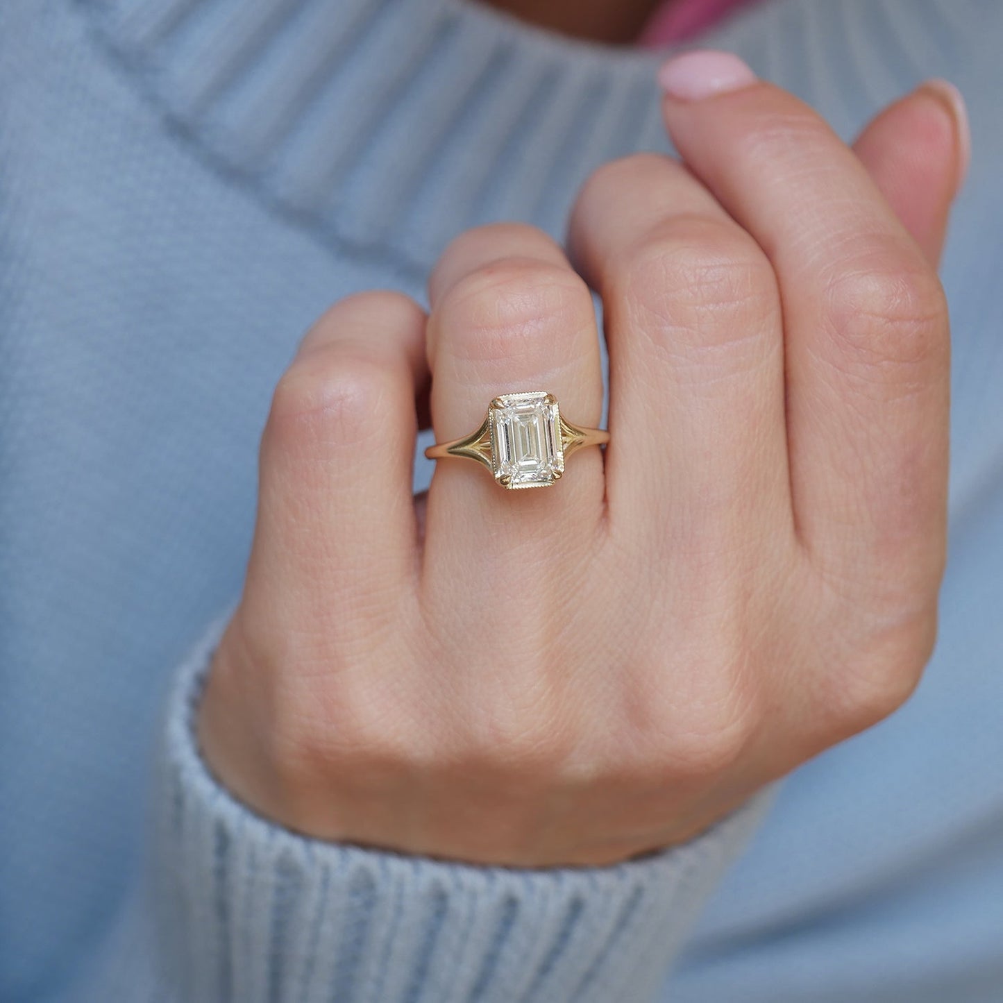 2.5 Ct Emerald Cut Moissanite Diamond Solitaire Engagement Ring
