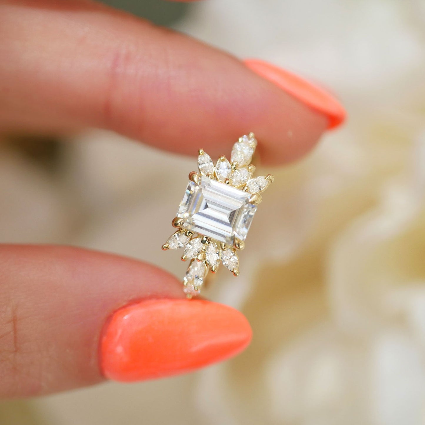 2.5 Ct Emerald Cut Moissanite Diamond Engagement Ring For Her