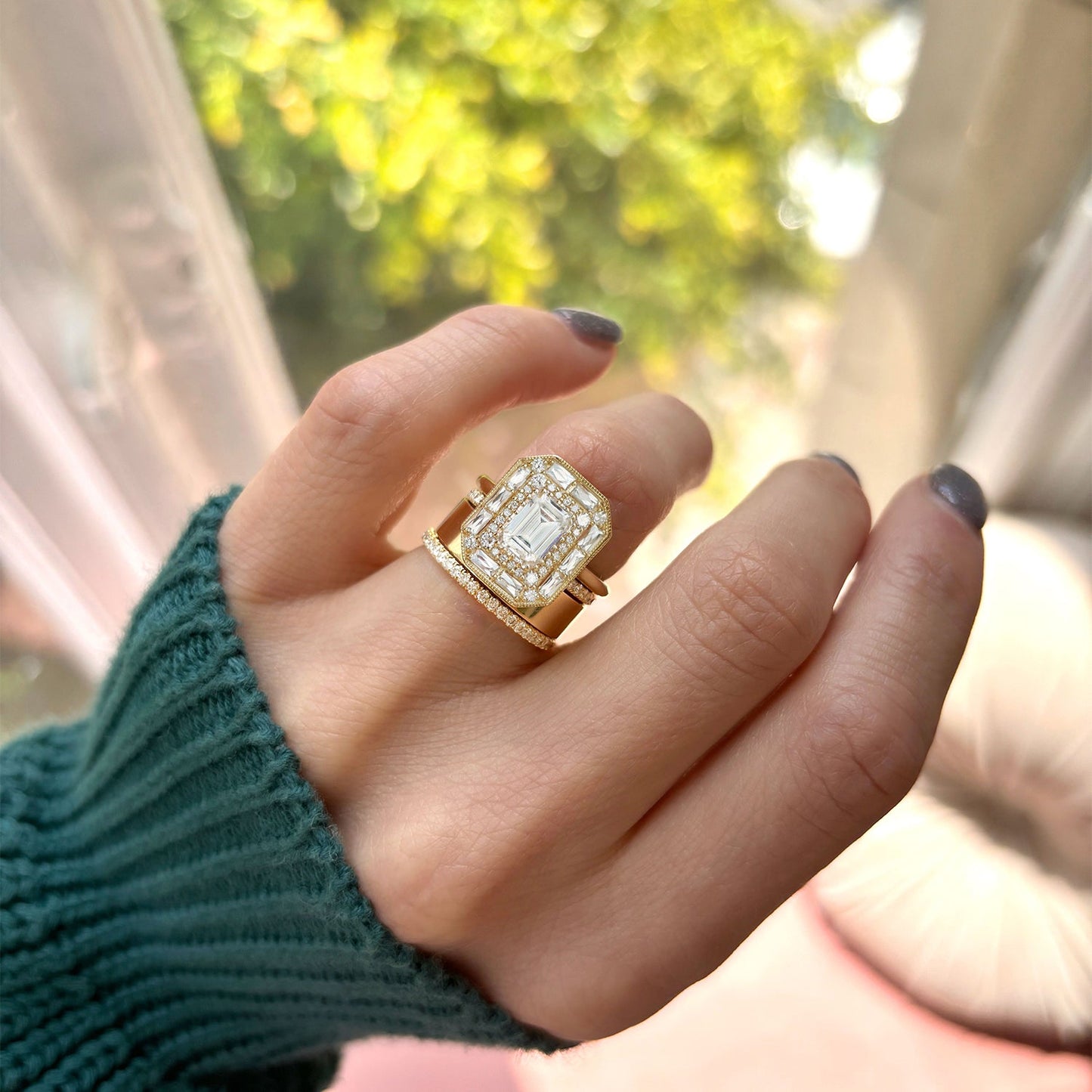 2.0 Ct Emerald Cut Moissanite Diamond Vintage Engagement Ring For Her