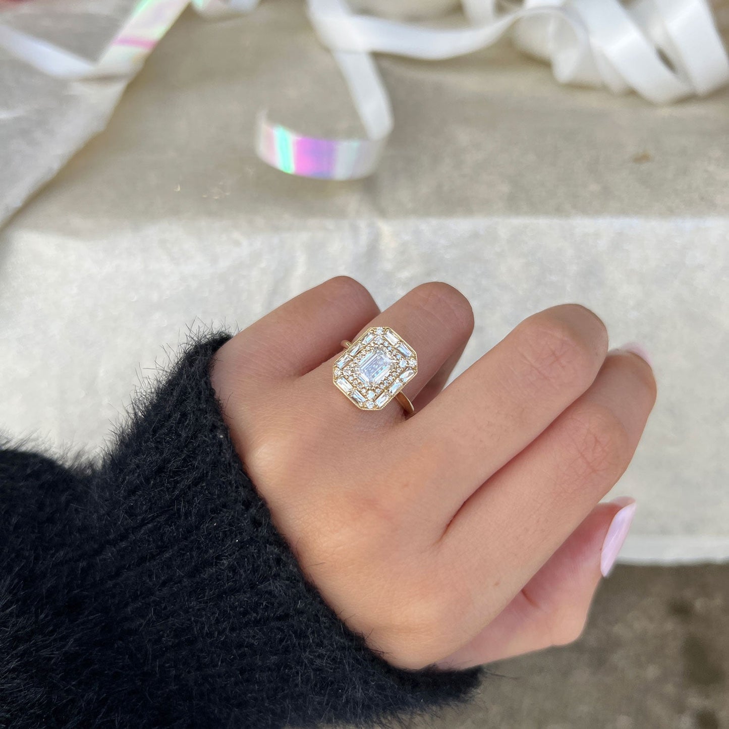 2.0 Ct Emerald Cut Moissanite Diamond Vintage Engagement Ring For Her