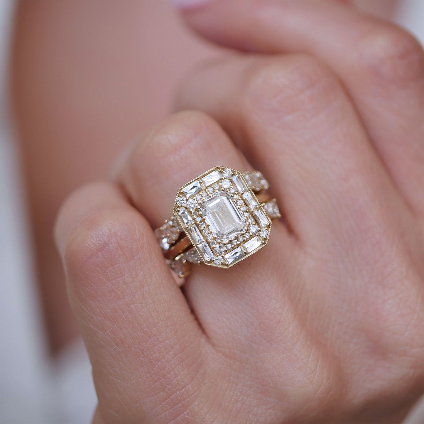 2.0 Ct Emerald Cut Moissanite Diamond Vintage Engagement Ring For Her