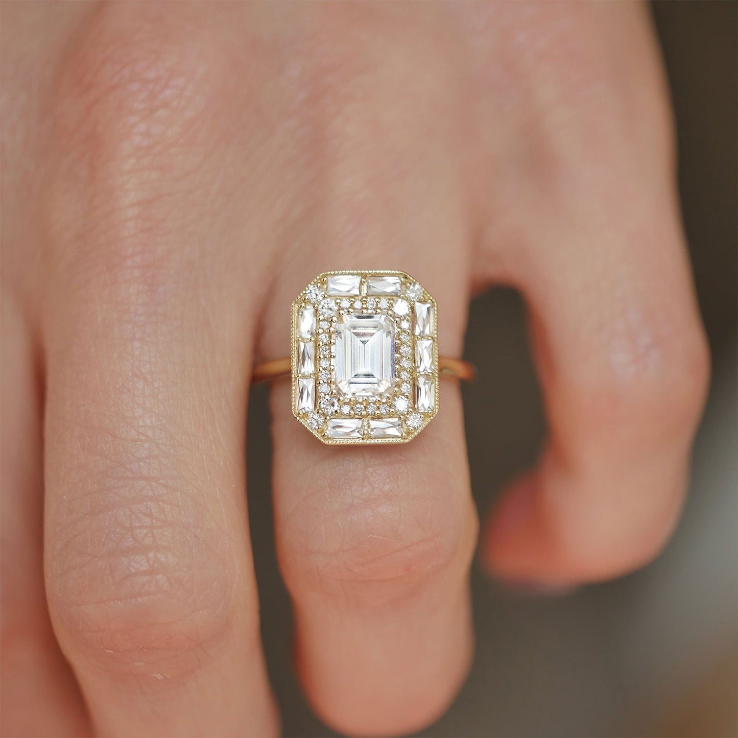 2.0 Ct Emerald Cut Moissanite Diamond Vintage Engagement Ring For Her