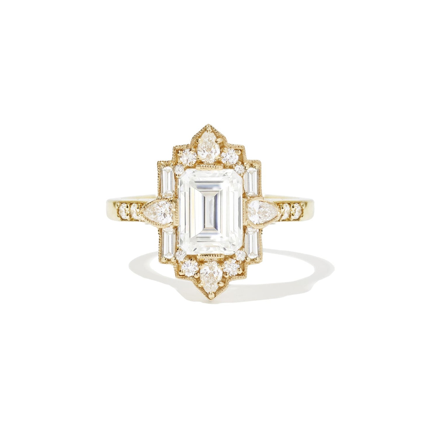 1.50 Ct Emerald Cut Moissanite Diamond Vintage Halo Engagement Ring