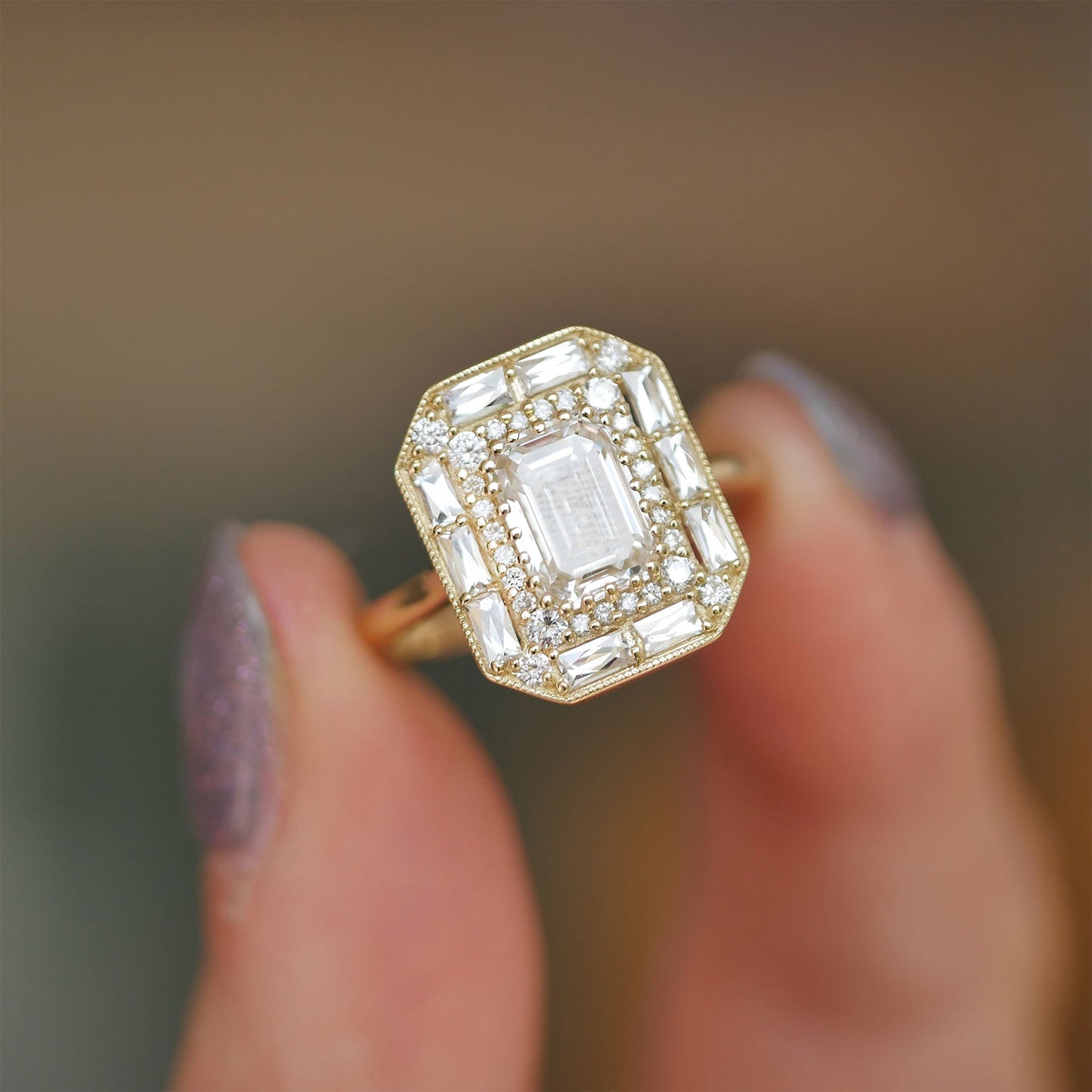 2.0 Ct Emerald Cut Moissanite Diamond Vintage Engagement Ring For Her