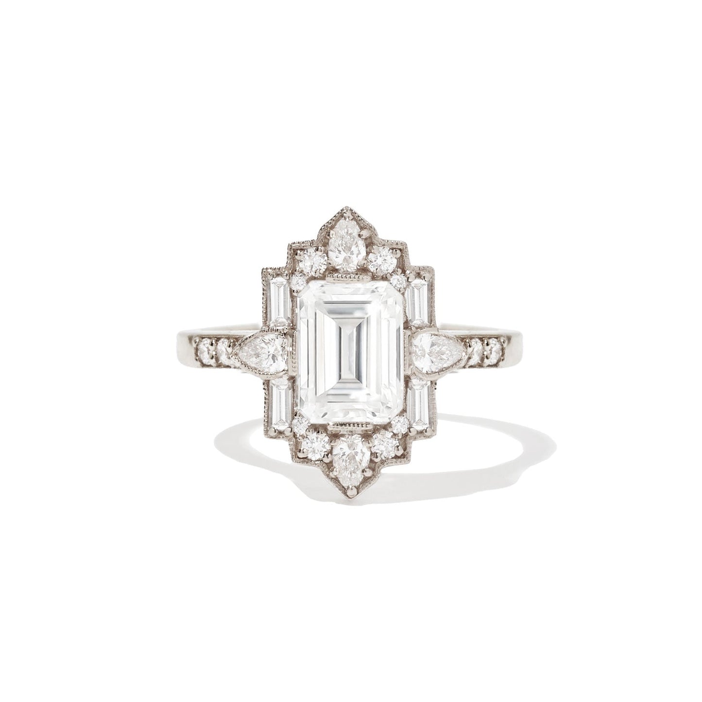 1.50 Ct Emerald Cut Moissanite Diamond Vintage Halo Engagement Ring