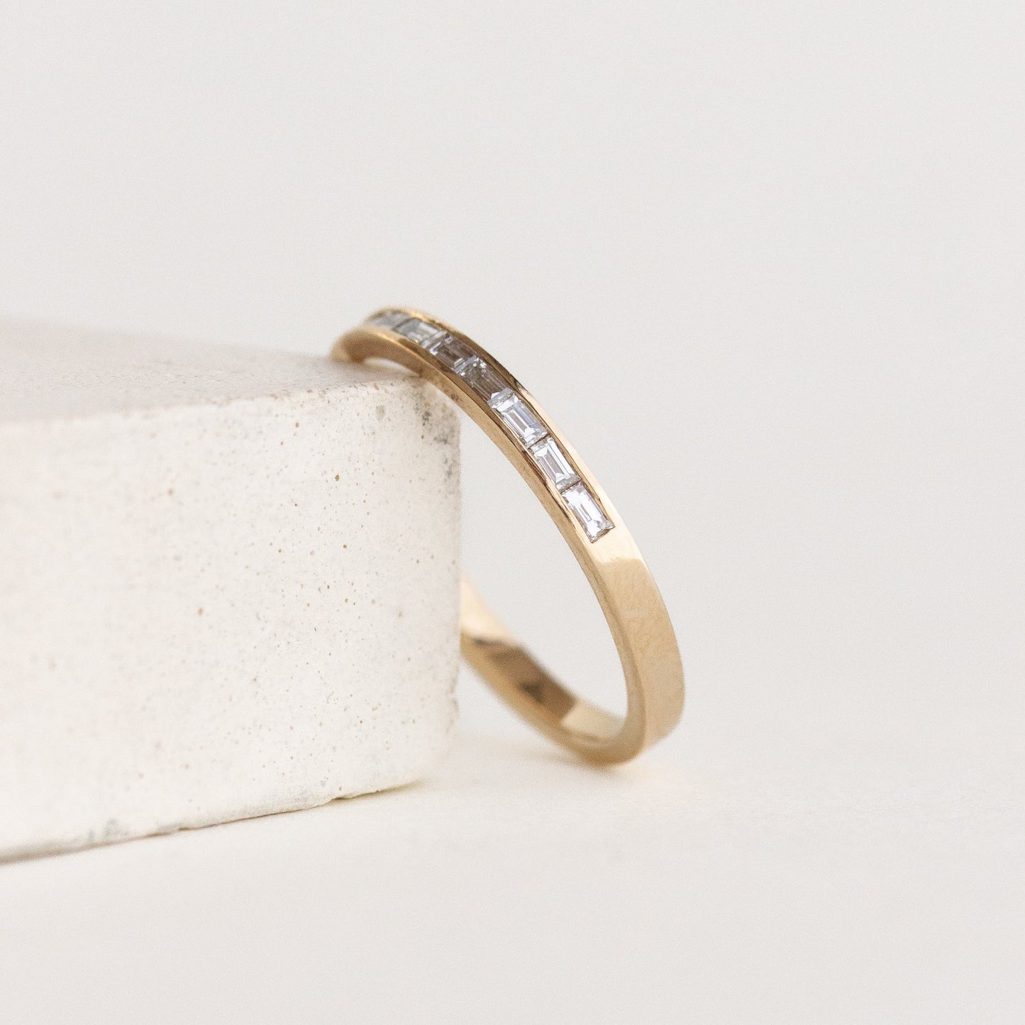 Baguette Cut Moissanite Half Eternity Channel Set Wedding Band