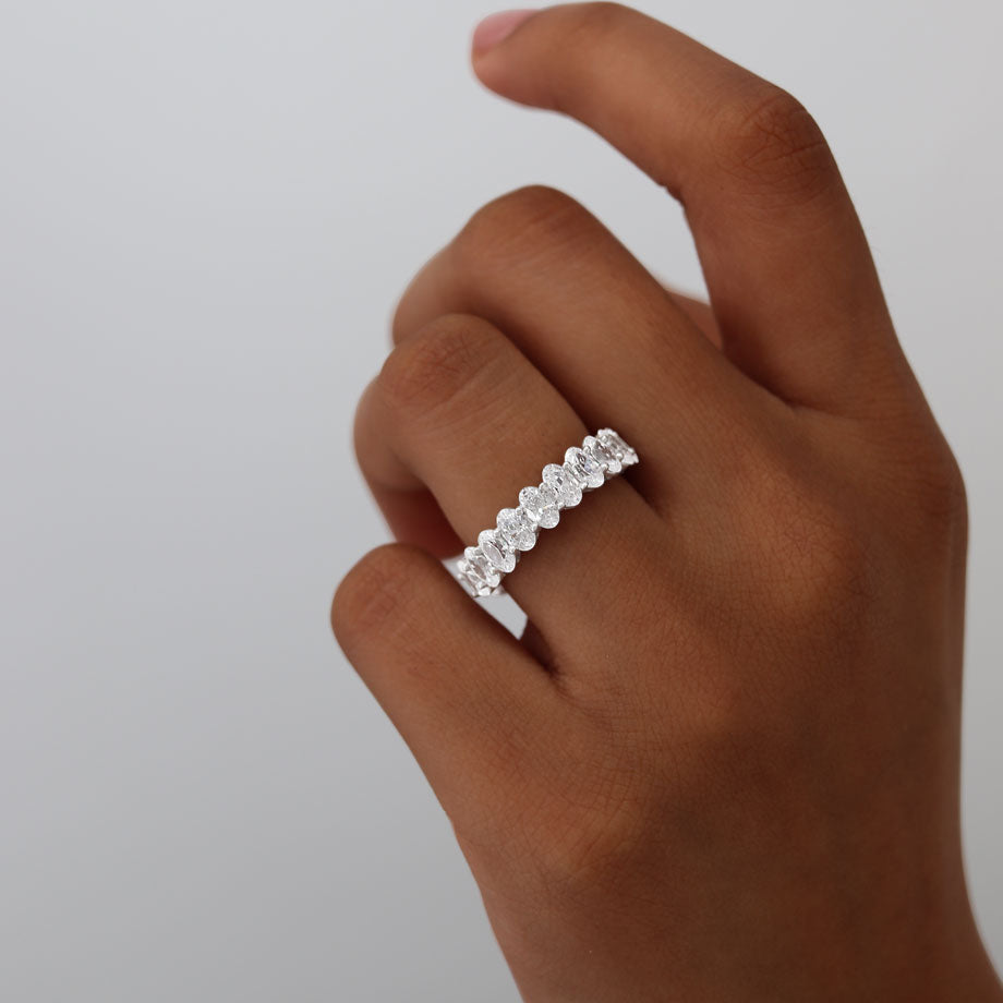 Oval Shaped Moissanite Full Eternity Style Wedding Band Promise Ring