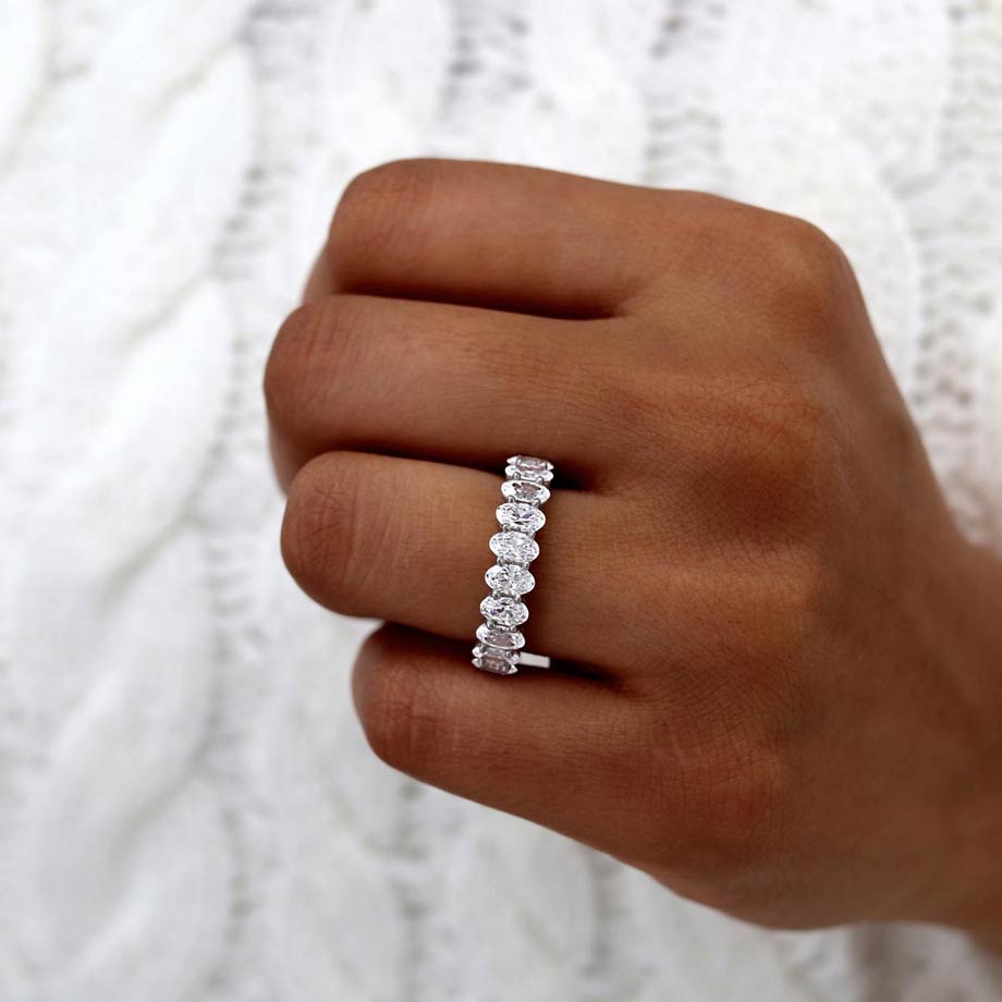 Oval Shaped Moissanite Full Eternity Style Wedding Band Promise Ring