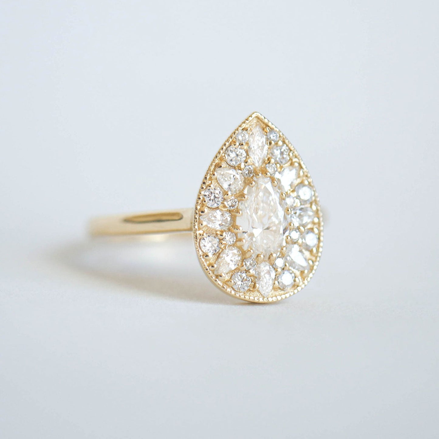 0.53 Ct Pear Cut Moissanite Diamond Vintage Engagement Ring