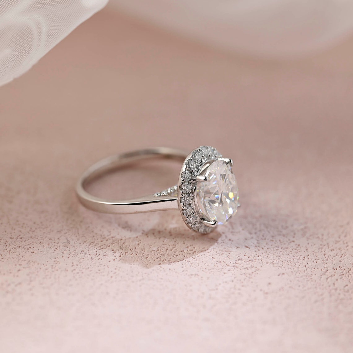 Oval Moissanite Halo Engagement Ring For Her Vintage Gemstone