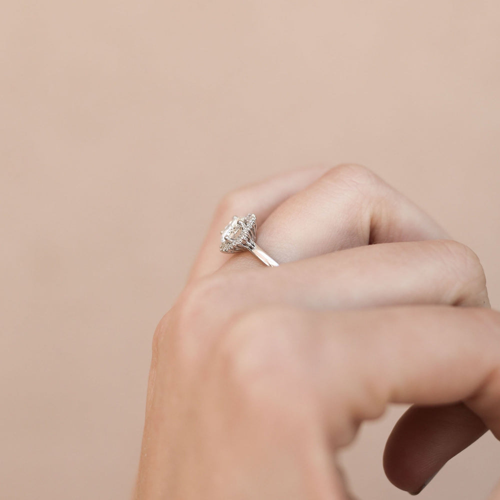 Round Cut Diamond Cluster Moissanite Engagement Ring Vintage Ring For Her