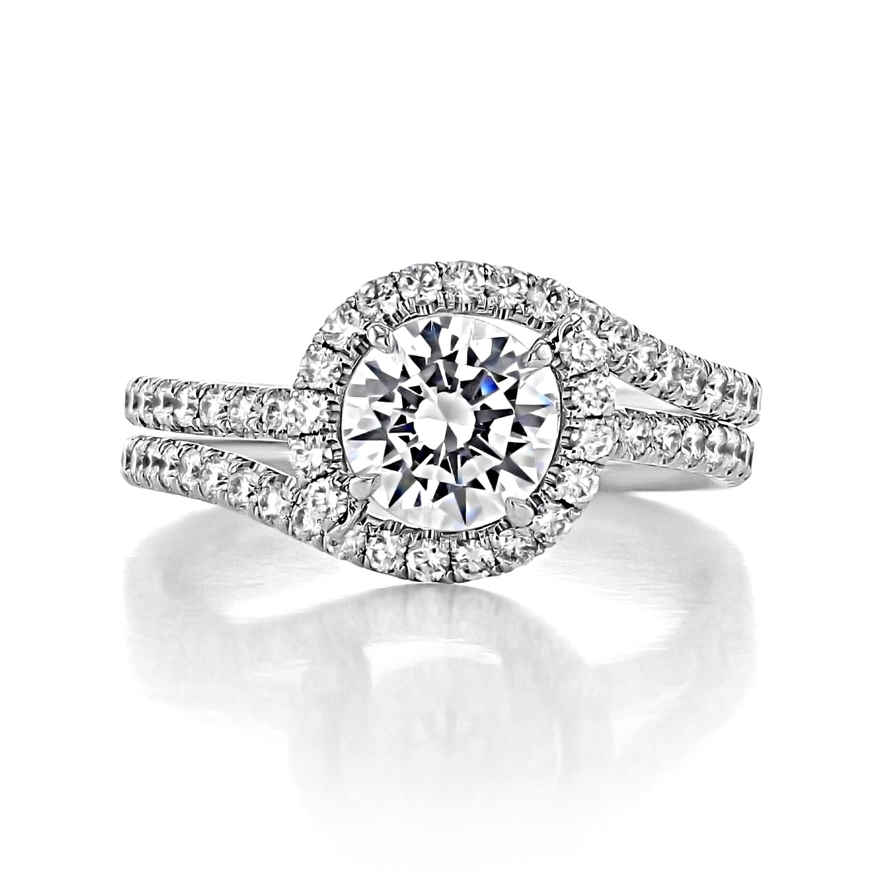 Round Cut Bypass Style Halo Moissanite Engagement Ring Minimalist Ring For Women's