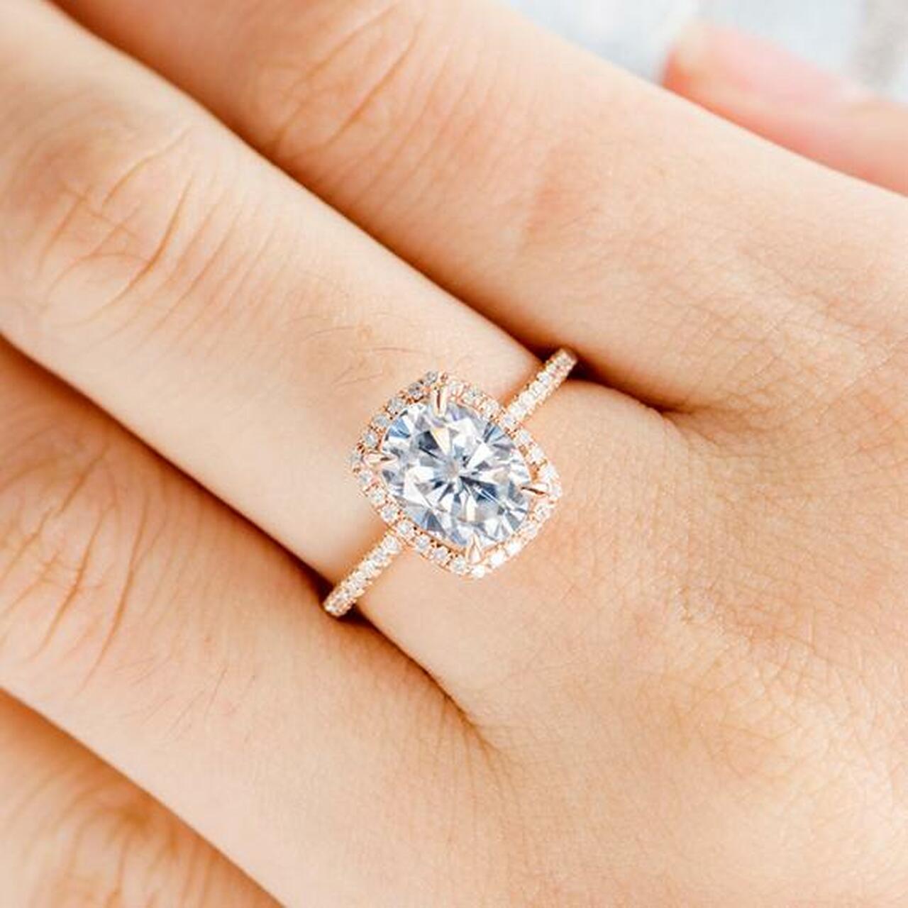 Oval Cut Halo Moissanite Engagement Ring Valentine Gift For Her
