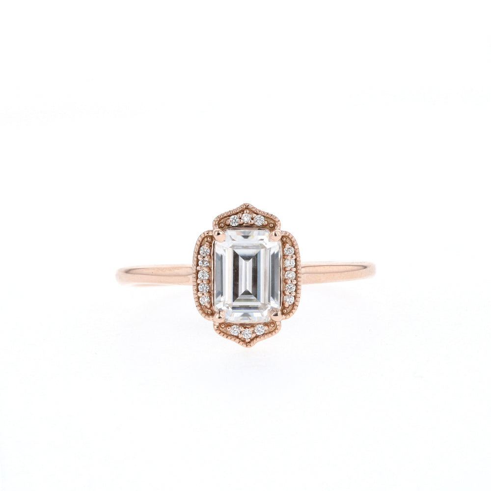 Emerald Cut Moissanite Vintage Cluster Diamond Engagement Ring For Her