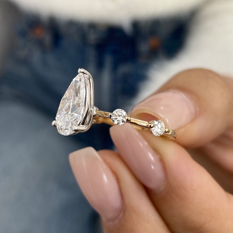 Pear Moissanite Dainty Two Tone Engagement Ring For Her