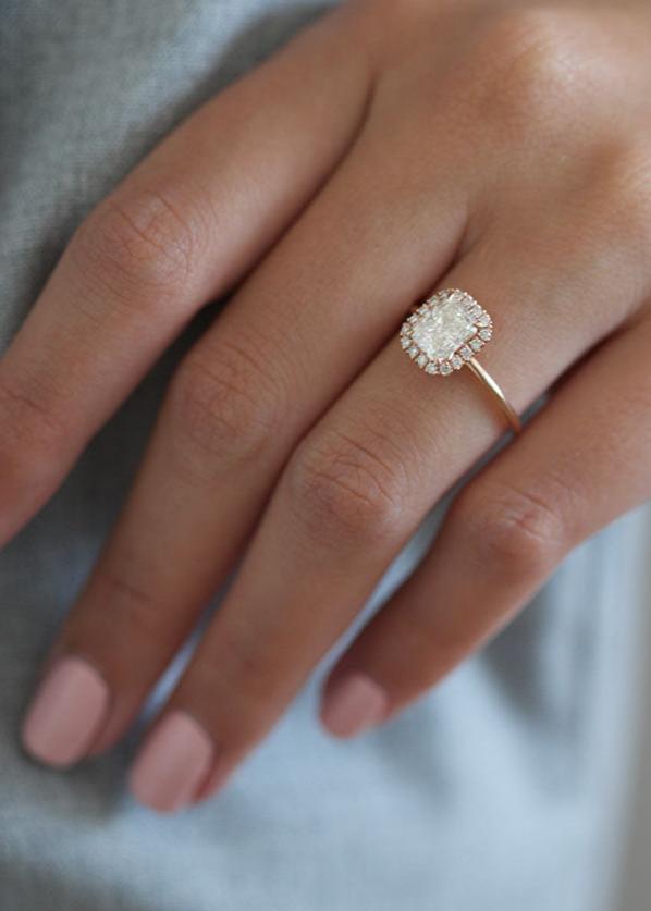 Cushion Cut Moissanite Diamond Halo Engagement Ring Wedding Ring