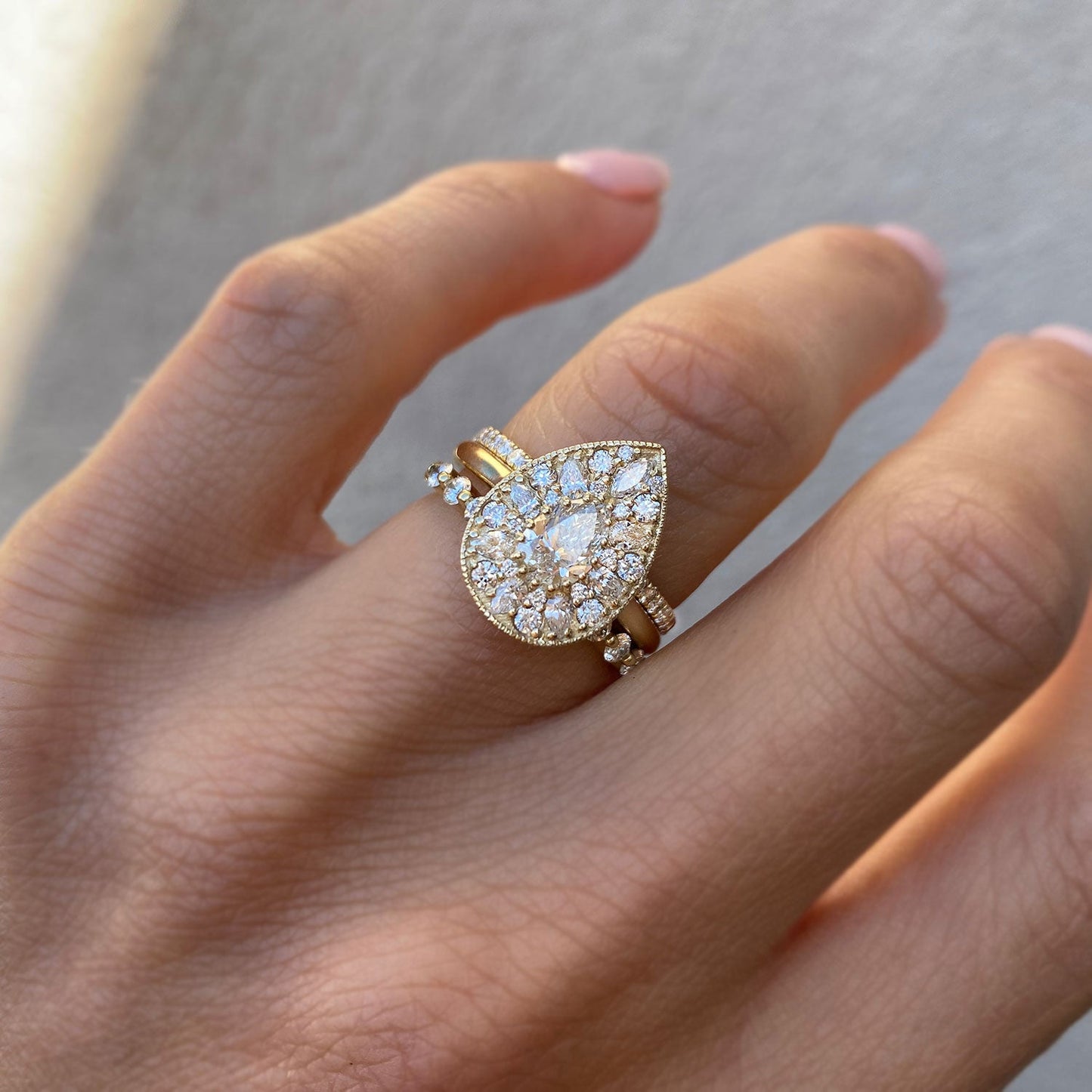 0.53 Ct Pear Cut Moissanite Diamond Vintage Engagement Ring