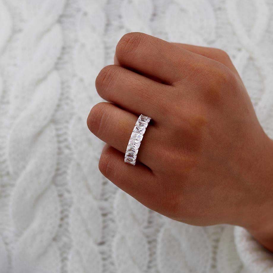 Emerald Shaped Moissanite Full Eternity Style Wedding Band Wedding Ring