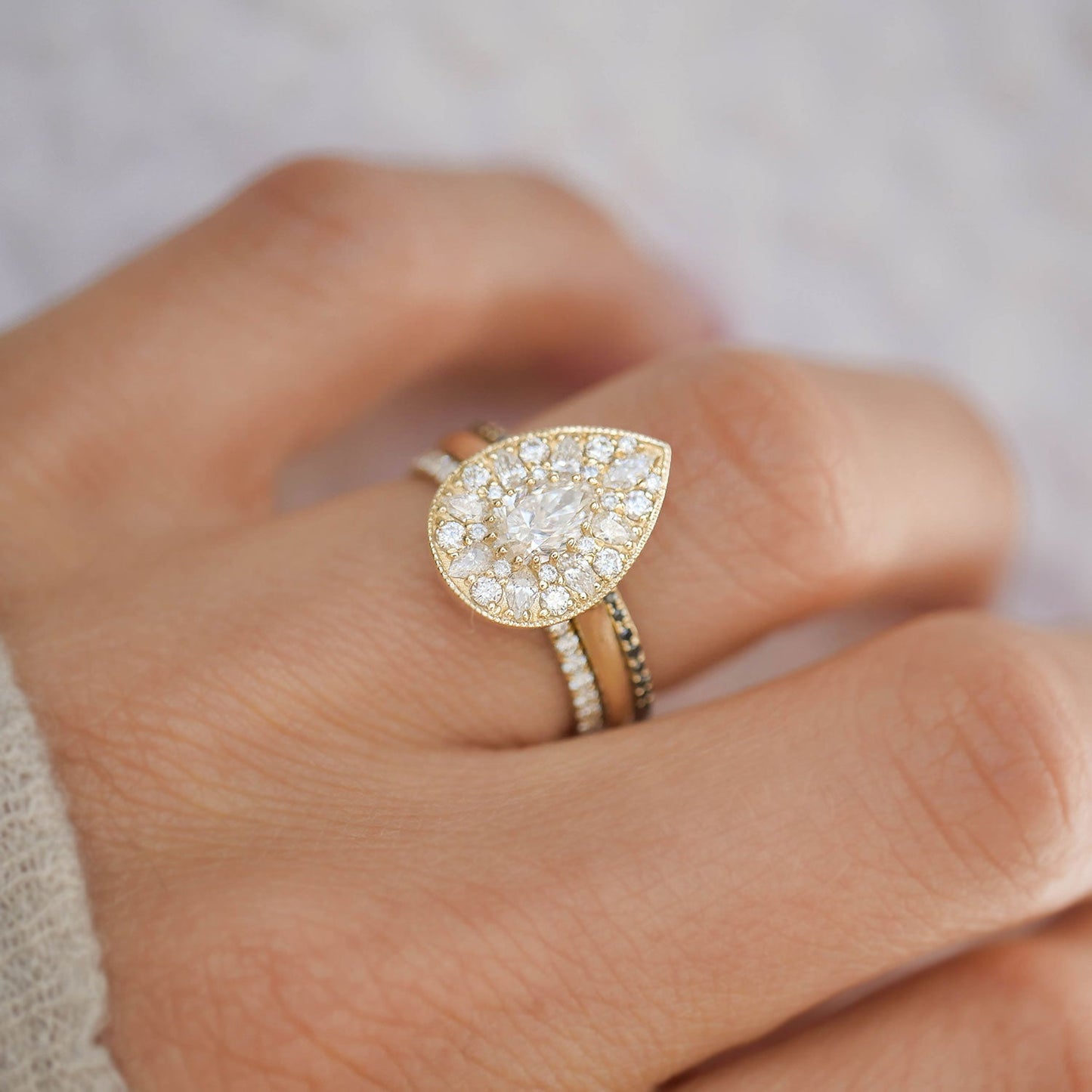 0.53 Ct Pear Cut Moissanite Diamond Vintage Engagement Ring