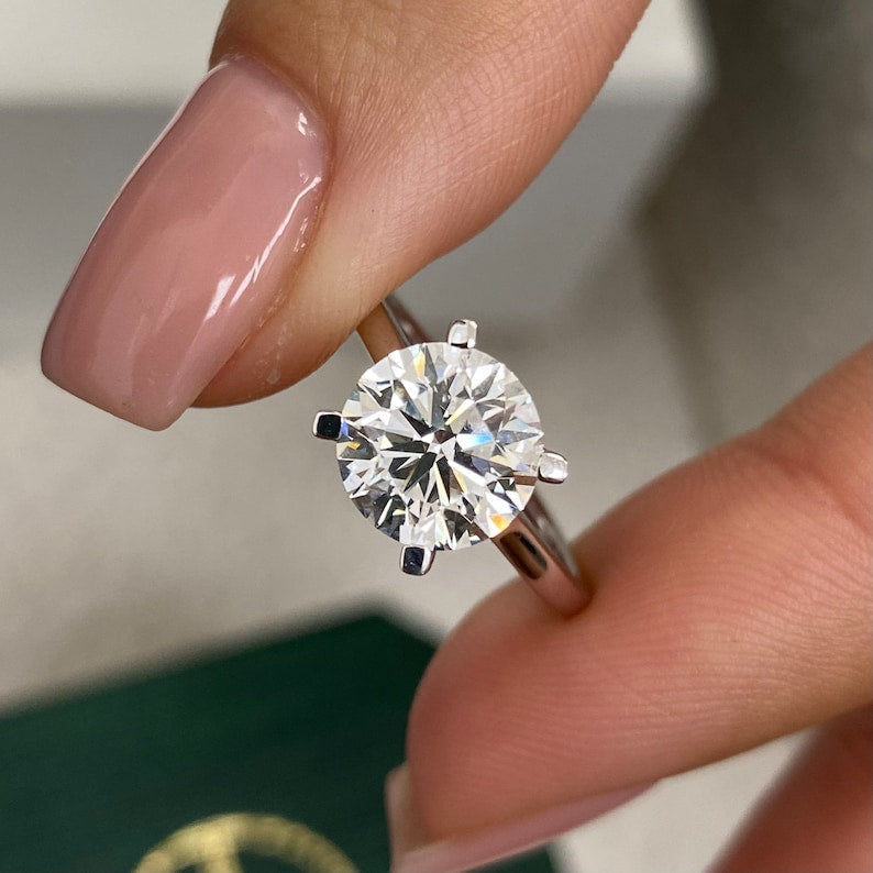 Round Cut Hidden Halo Moissanite Solitaire Engagement Ring For Her Personalized Ring