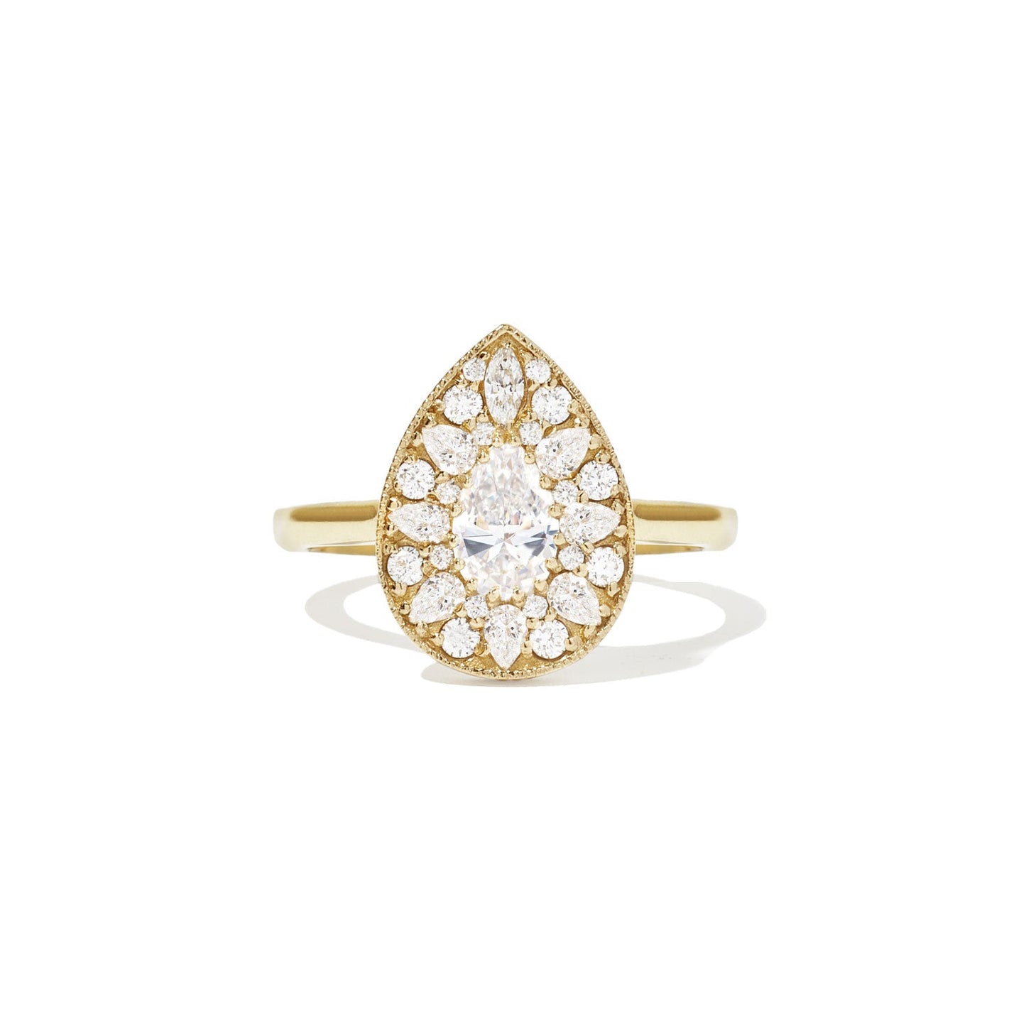 0.53 Ct Pear Cut Moissanite Diamond Vintage Engagement Ring