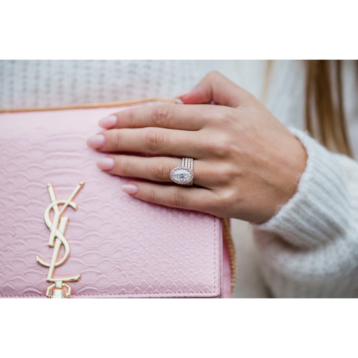 Oval Halo & Pave Moissanite Engagement Ring Women's Ring