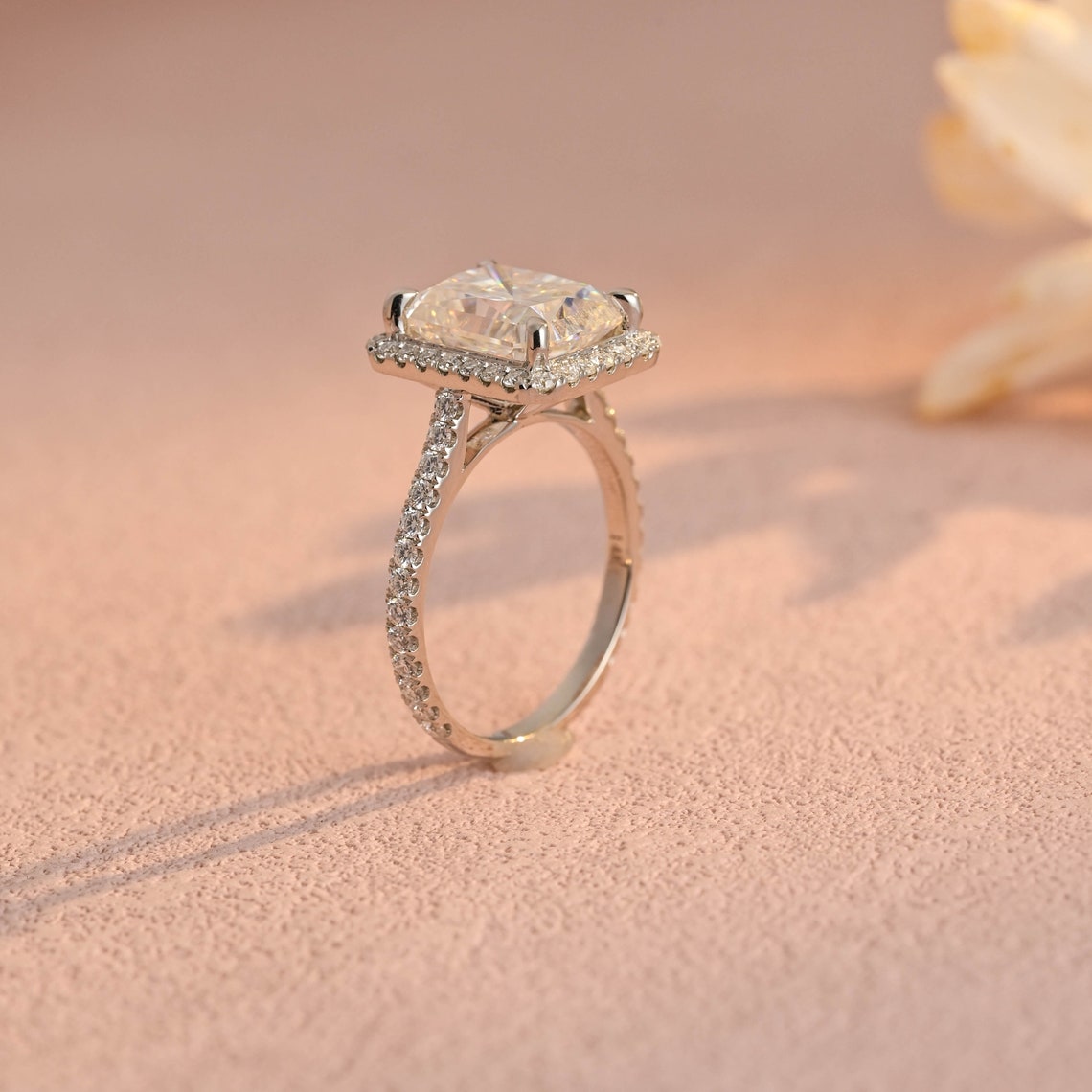 Radiant Moissanite Halo Engagement Ring Vintage Ring For Her