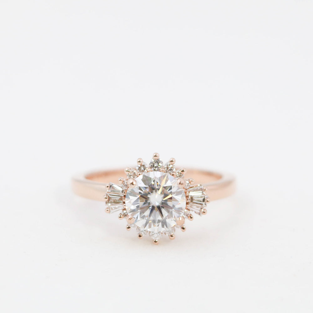 Round Cut Diamond Cluster Moissanite Engagement Ring Vintage Ring For Her