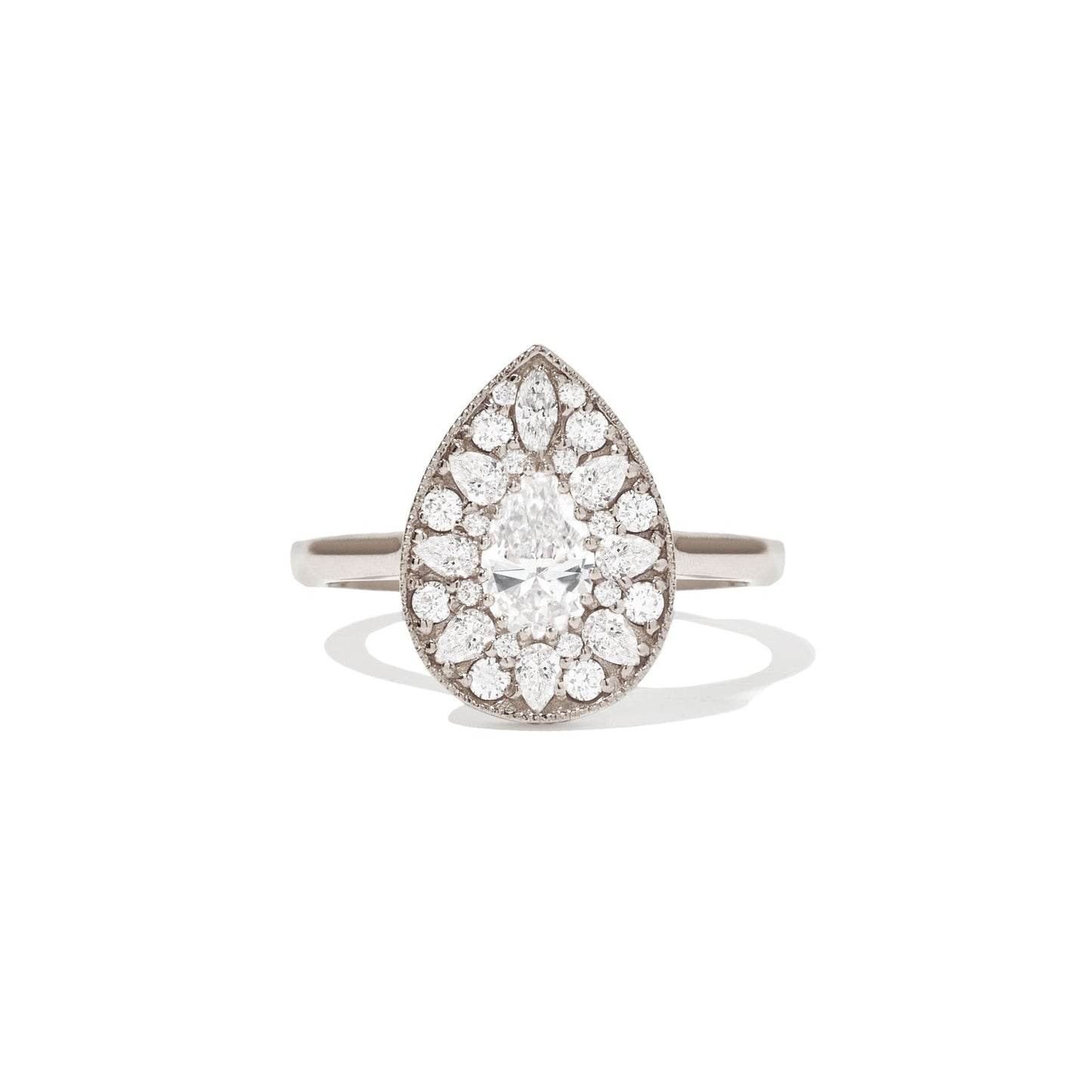 0.53 Ct Pear Cut Moissanite Diamond Vintage Engagement Ring