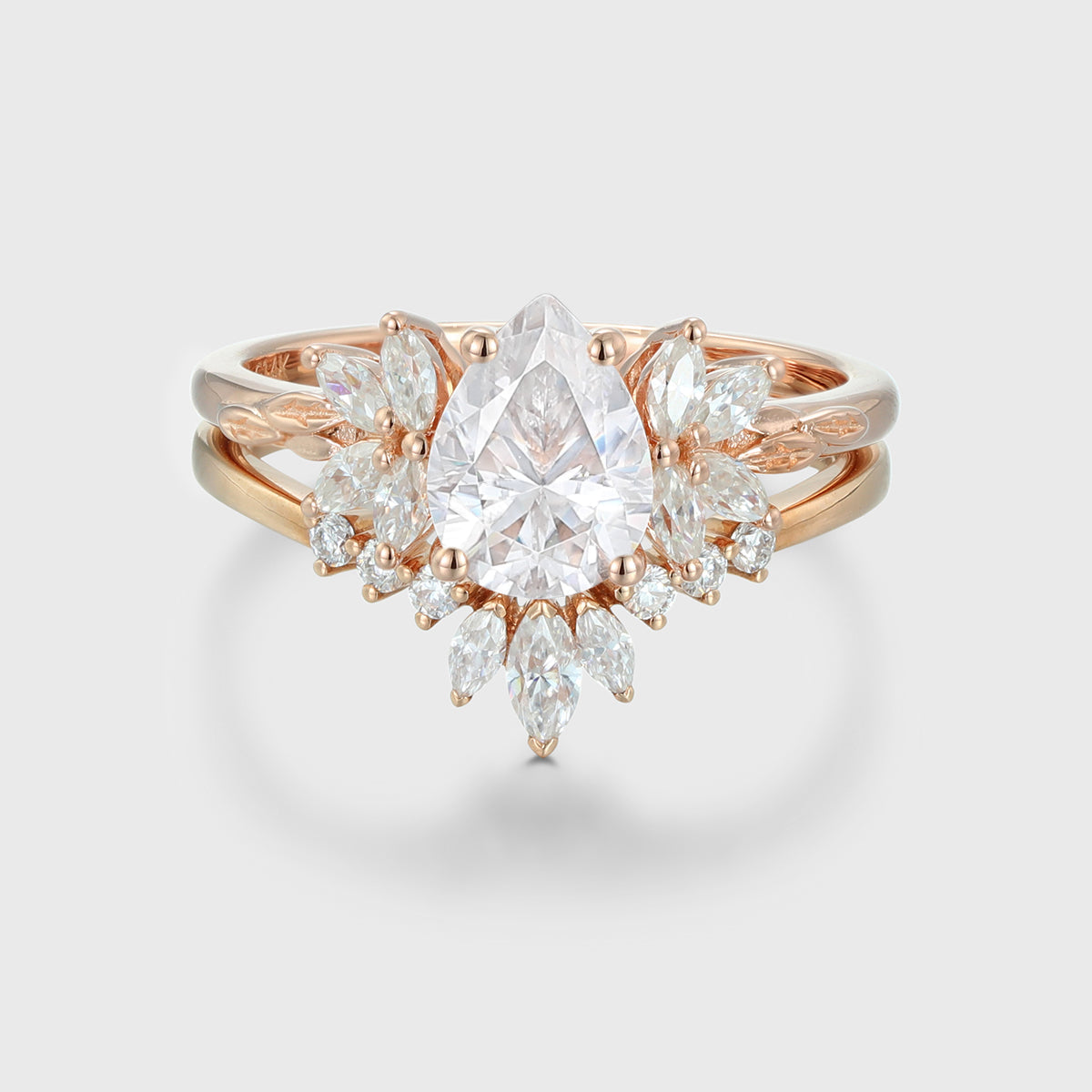 Pear Cut Moissanite Diamond Cluster Bridal Matching Set Wedding Ring Set