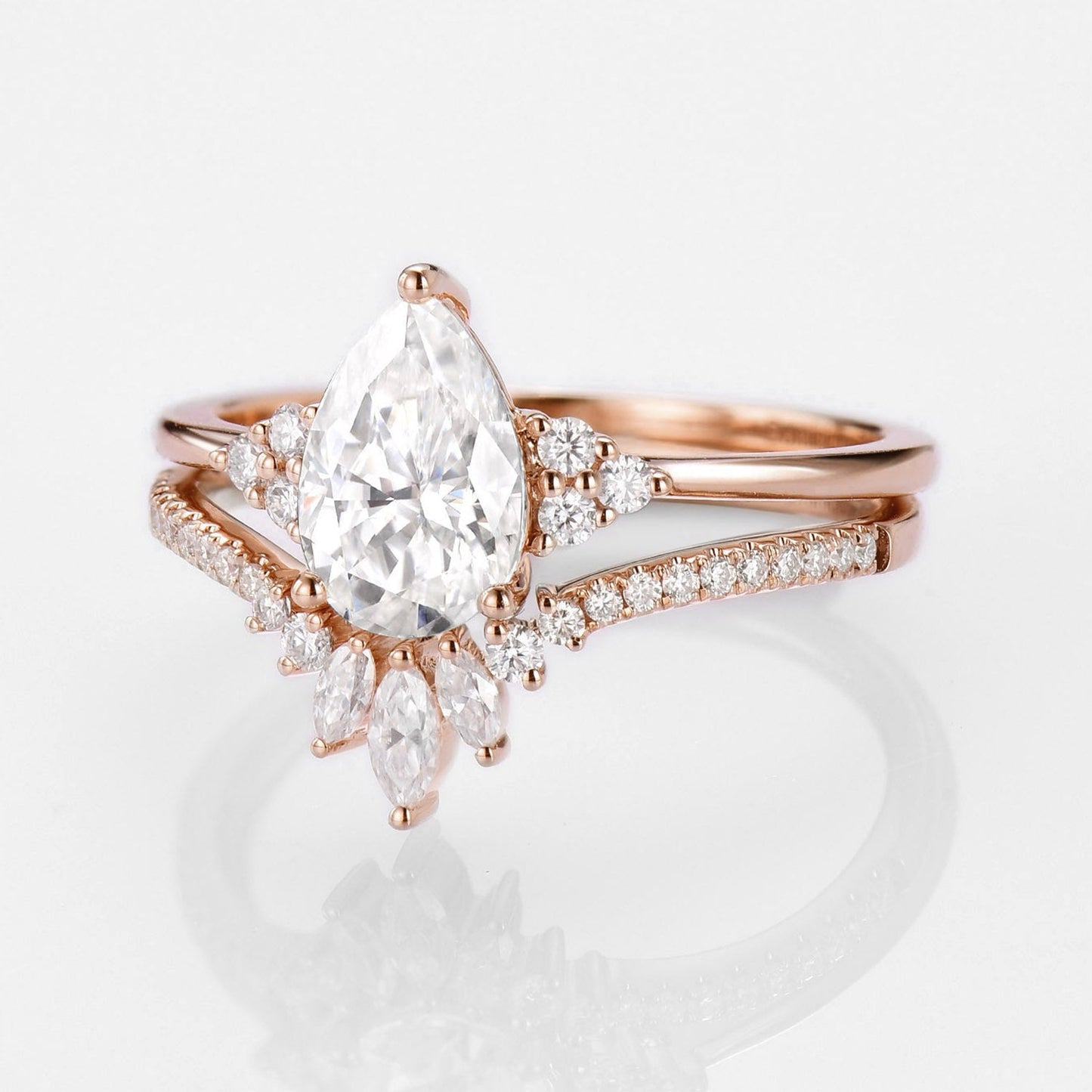 Pear Cut Bridal Engagement Ring Set Gift For Her Minimalist