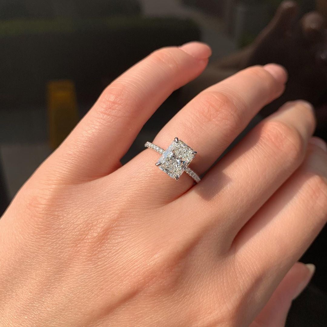 1.80CT Radiant Cut Hidden Halo Moissanite Engagement Ring