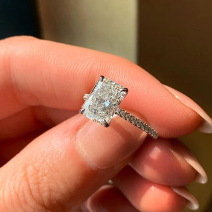 1.80CT Radiant Cut Hidden Halo Moissanite Engagement Ring