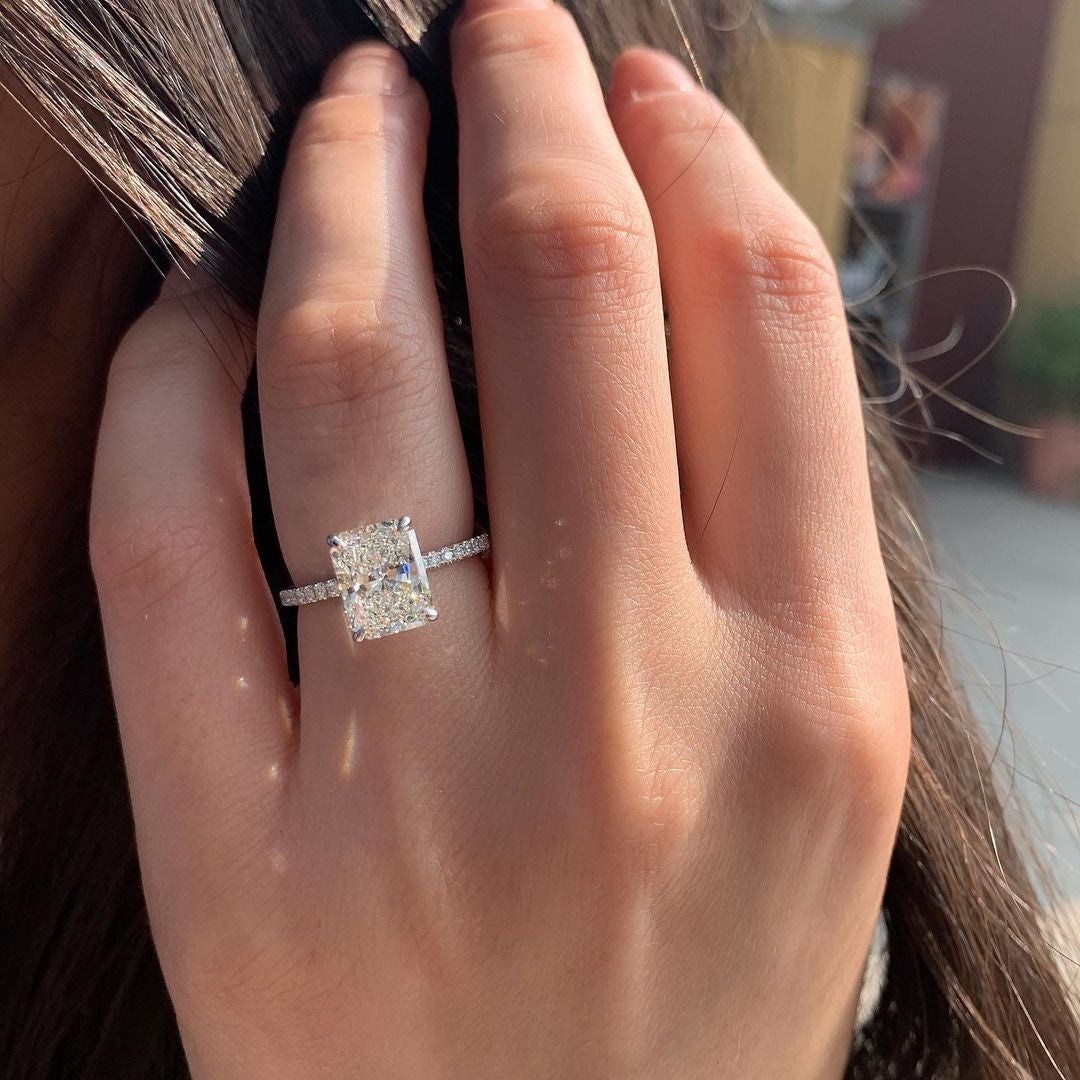 1.80CT Radiant Cut Hidden Halo Moissanite Engagement Ring