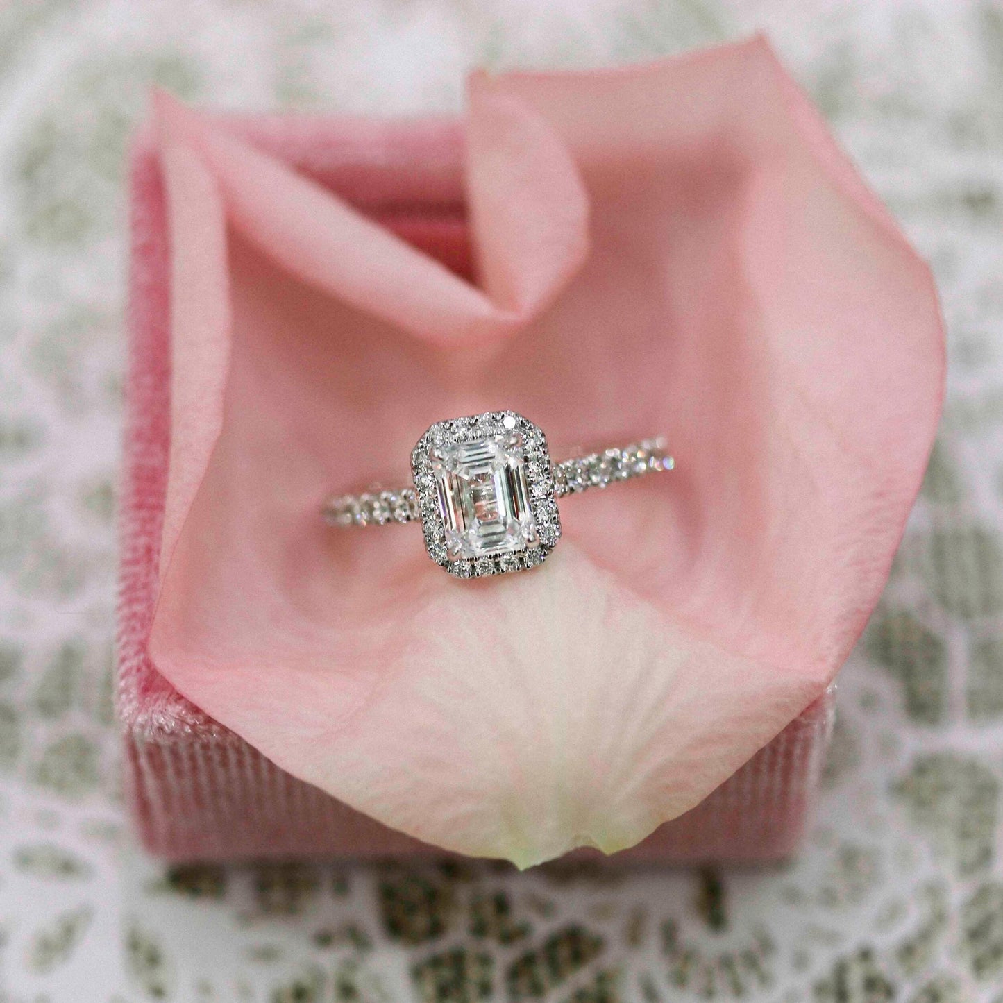 2.5 CT Emerald Cut Moissanite Halo Engagement Ring - Eurus engagement rings