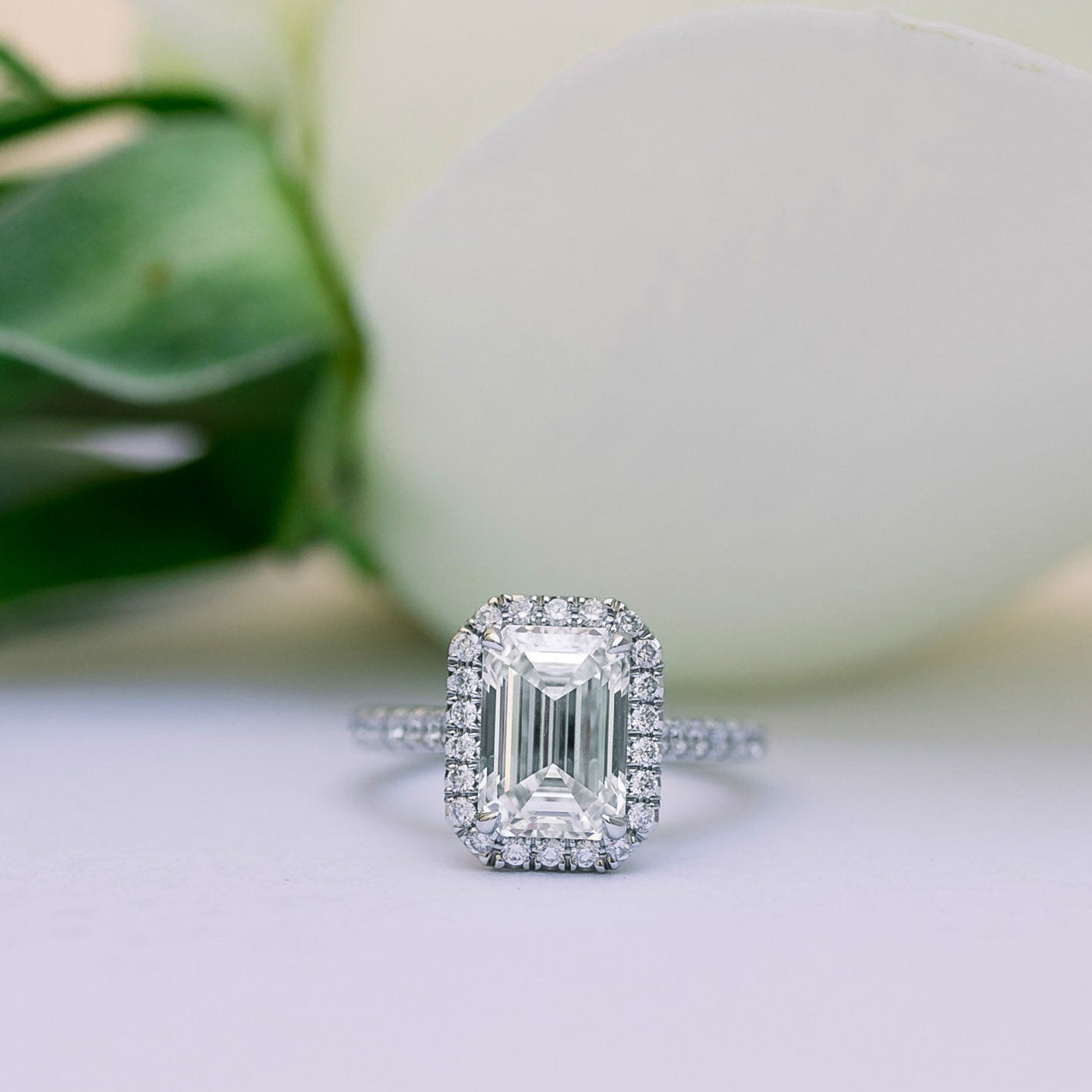 2.5 CT Emerald Cut Moissanite Halo Engagement Ring - Eurus engagement rings