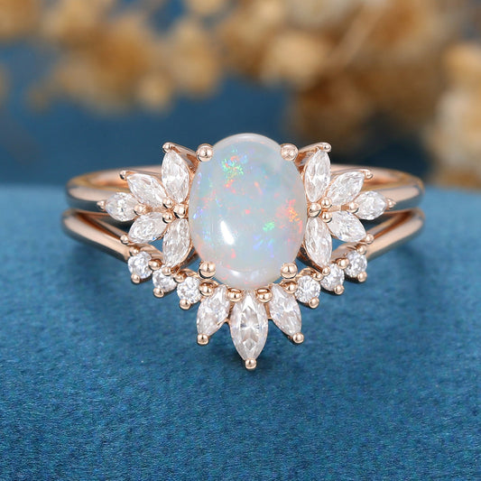 Oval Cut Opal Bridal Matching Set Engagement Ring Gift For Her