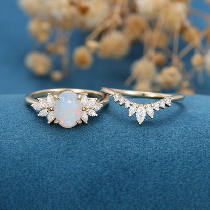 Oval Cut Opal Bridal Matching Set Engagement Ring Gift For Her