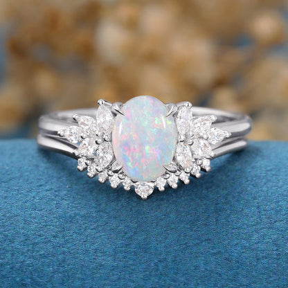 Oval Cut 1 CT Opal Bridal Match Set Engagement Ring Minimalist