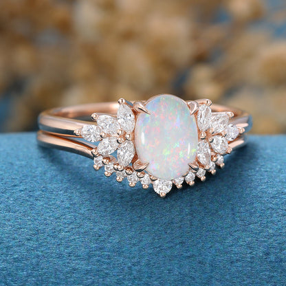 Oval Cut 1 CT Opal Bridal Match Set Engagement Ring Minimalist