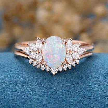 Oval Cut 1 CT Opal Bridal Match Set Engagement Ring Minimalist