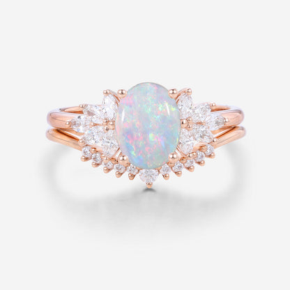 Oval Cut 1 CT Opal Bridal Match Set Engagement Ring Minimalist