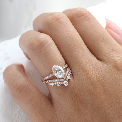 Oval Cut Moissanite Bridal Engagement Ring Set For Her Stackable Ring