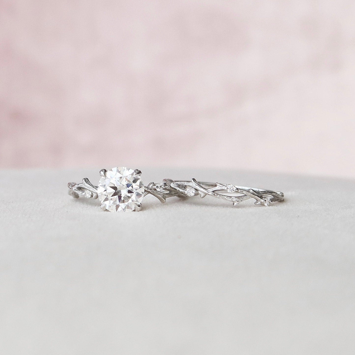 Round Cut Twig Nature Inspired Moissanite Engagement Ring For Her