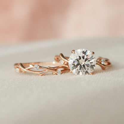 Round Cut Twig Nature Inspired Moissanite Engagement Ring For Her